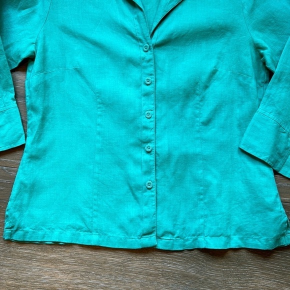 Talbots Irish linen green blouse size 12 petite - Picture 4 of 9